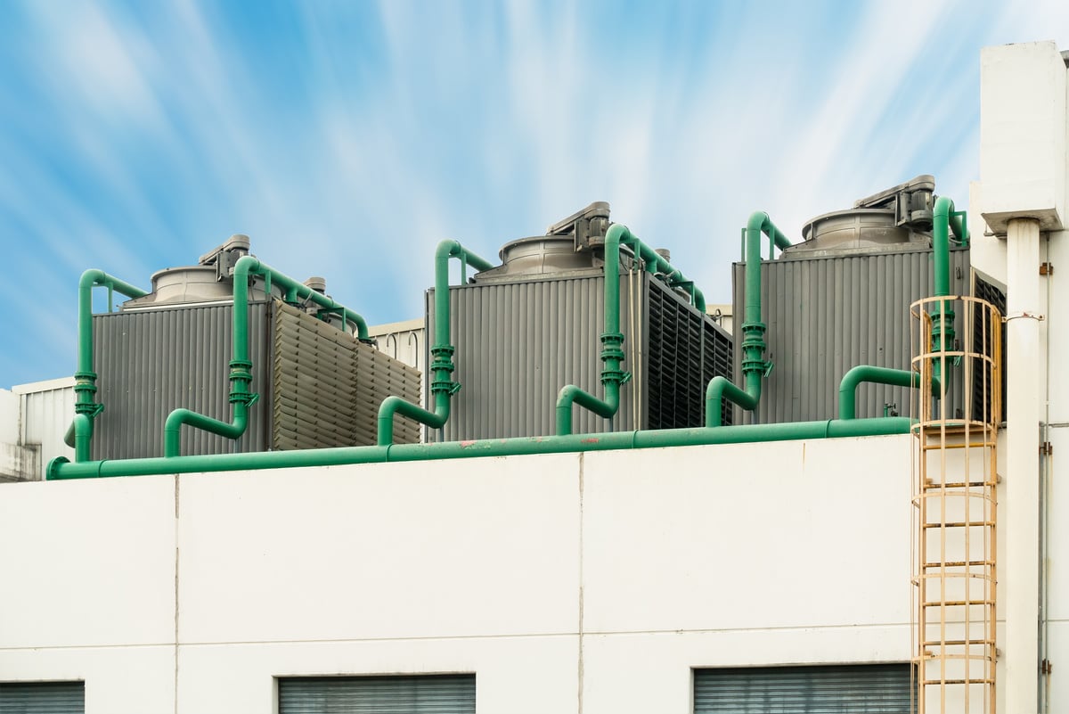 Cooling tower on the roof floor, Cooling system.